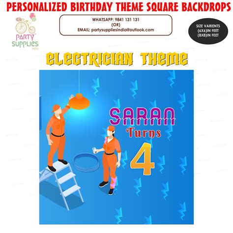 Electrician Theme Square Backdrop | Birthday party decoration – Party ...