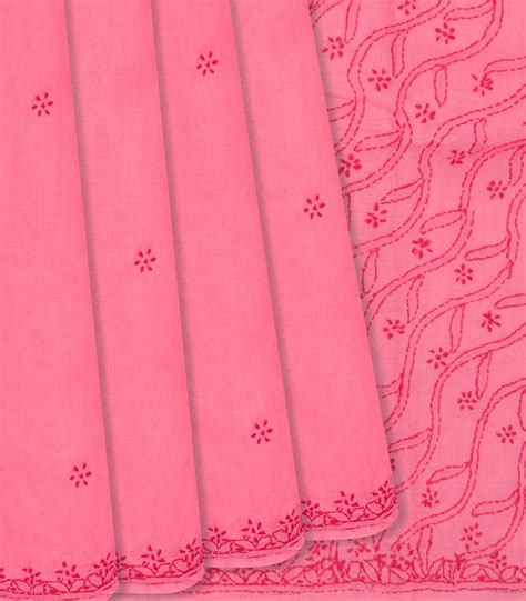 Baby Pink Chikankari Embroidered Cotton Saree With Mango Motifs – RmKV ...