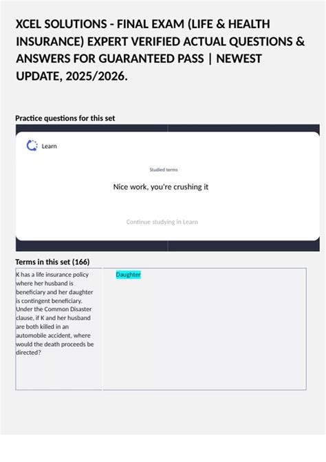 XCEL SOLUTIONS - FINAL EXAM (LIFE & HEALTH INSURANCE) EXPERT VERIFIED ...
