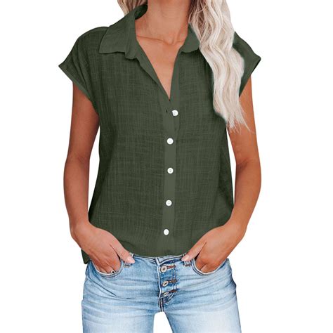 ICHUANYI Womens Classic White Shirts Solid Color Lapel Button Down Long ...
