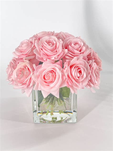 16 real touch light pink roses arrangement in vase french country ...