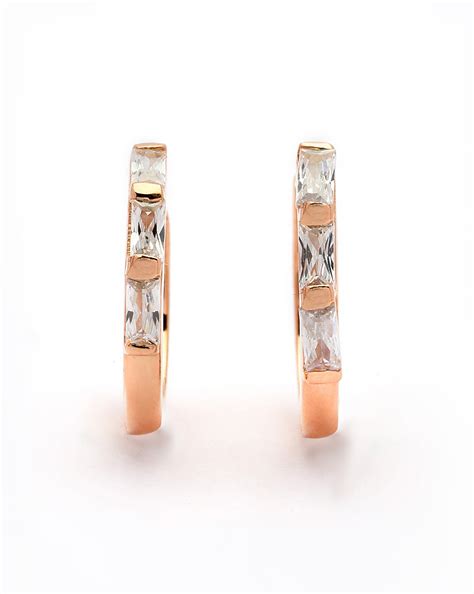 925 Sterling Silver 18kt Rose Gold Plated CZ Hoop Earring – Carlton ...