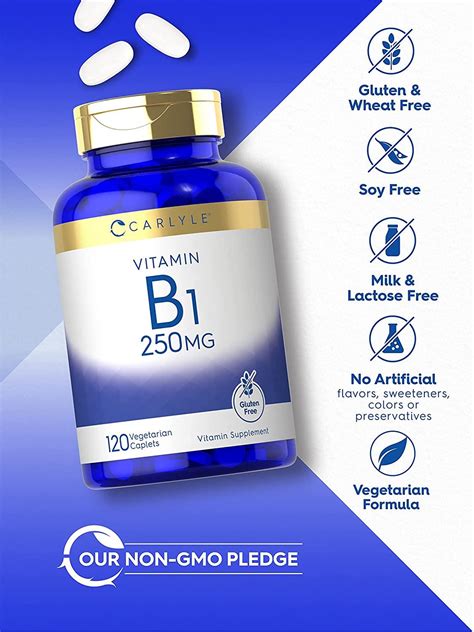 Carlyle Vitamin B1 250mg 120 Caplets | Thiamin Mononitrate | Vegetarian ...