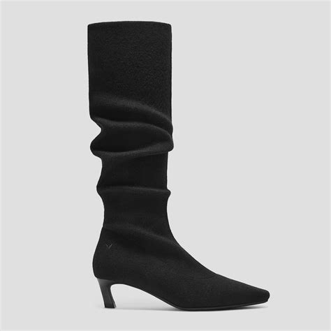 Mini Square-Toe Slouchy Knee-High Kitten Heel Boots (Rumi), BLACK WOOL ...