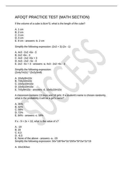 AFOQT PRACTICE TEST (MATH SECTION) - AFOQT - Stuvia US