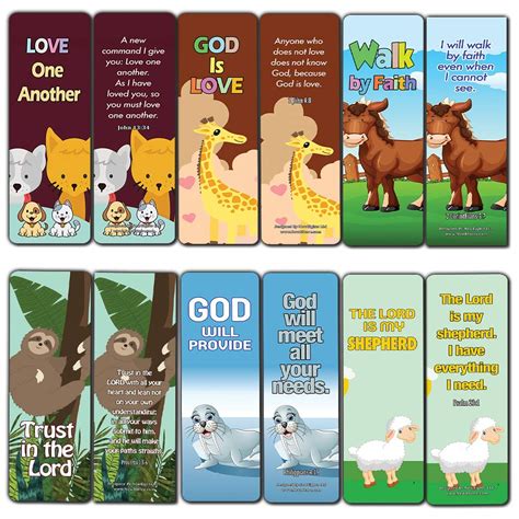 Encouraging Bible Verses Bookmarks For Kids 12 Pack Animal Series ...