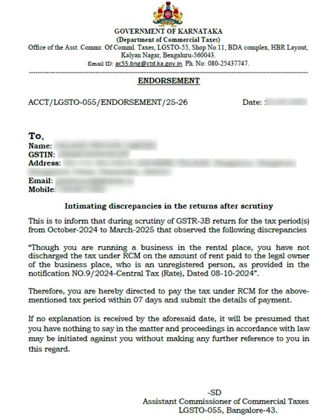 Rental RCM Notice Under GST