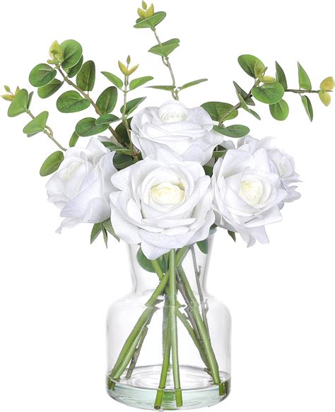 Amazon.com: Real Touch Artificial Flowers with Faux Water in Vase,Silk ...