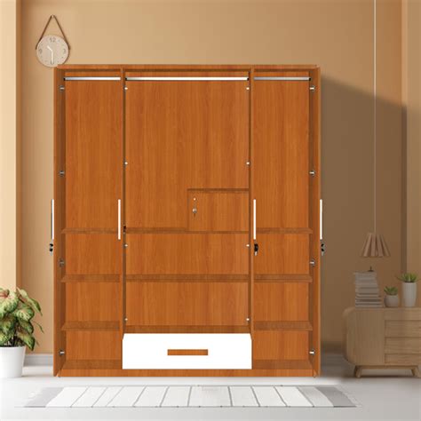 Engineering Wood 4 Door Wardrobe in Oxford Cherry & White - BuildHUB