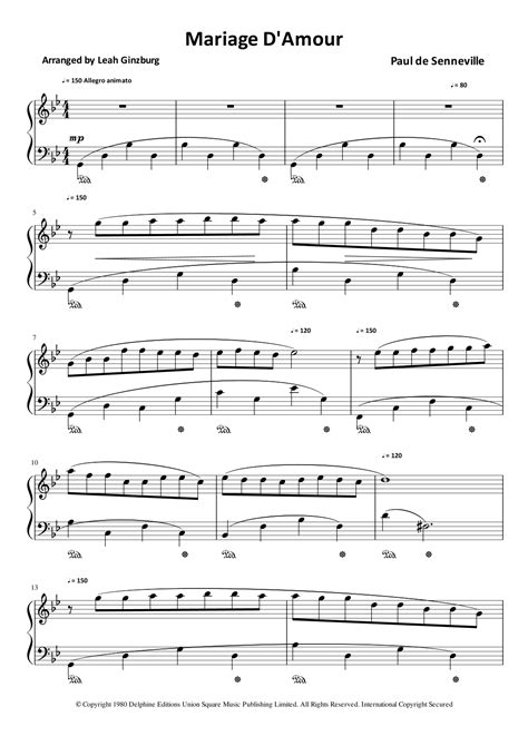 Mariage D'amour (arr. Leah Ginzburg) by Clayderman Richard Sheet Music ...