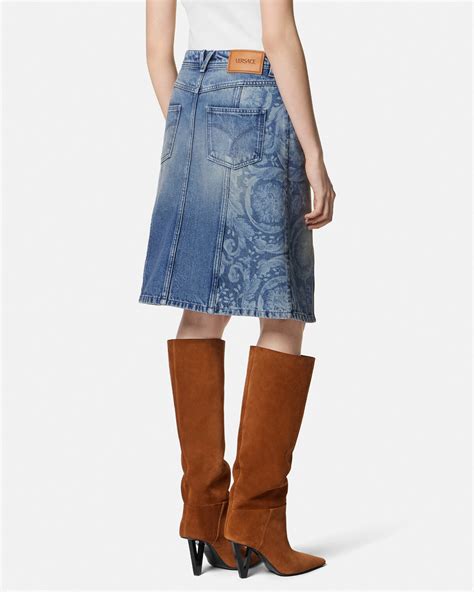 Barocco Denim Wrap Skirt Blue | VERSACE US