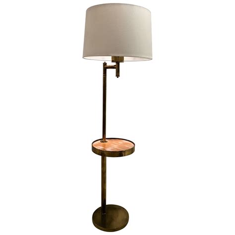 Mid-Century Brass Floor Lamp, with Swivel Cerused Wood Tray Table For ...