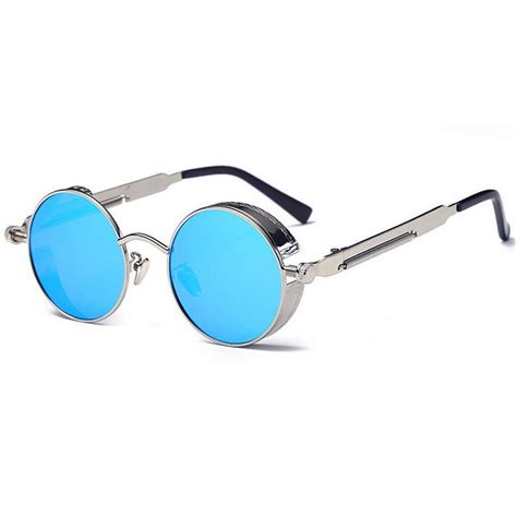 Buy ARZONAI Mens Round Sunglasses, Silver Frame, Blue Mirror Lens ...