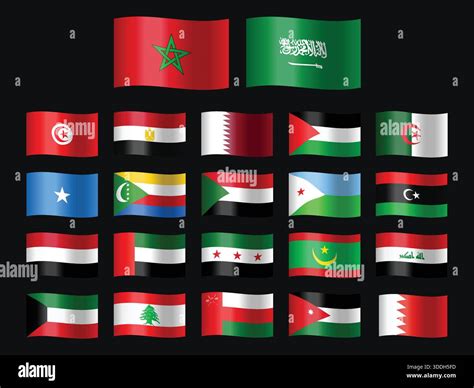 Arab World Flags Collection, Set of All Country Flags of Middle East ...
