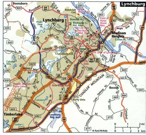 Lynchburg city road map for truck drivers area town toll free highways ...