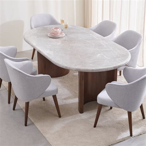 Buy Pristyn Marble Top 6-Seater Dining Table - Brown from Home Centre ...