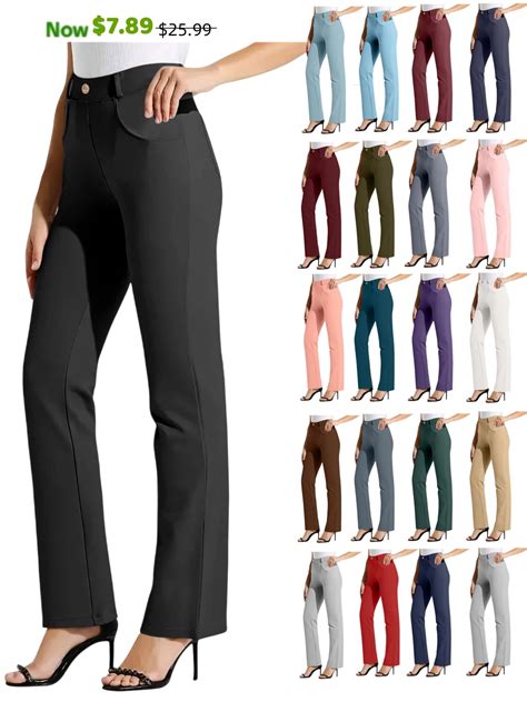 Tawop Womens Black Dress Pants, Straight Leg Trousers, Elastic Waist ...