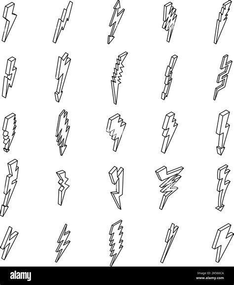 Lightning bolt icons set. Isometric set of lightning bolt vector icons ...