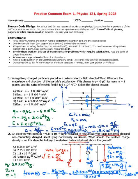 Detailed solution,Practice Common Exam 1 , Phys121, Spring 2023 ...