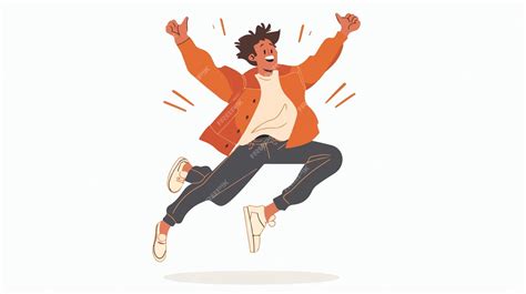 Energetic Man Celebrates With a Leap Arms Raised High in Joyful ...