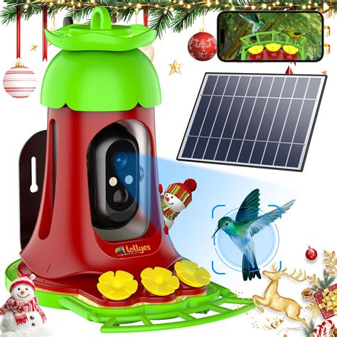 Amazon.com : lollyes Hummingbird Feeder with Camera,7W Solar-Powered ...