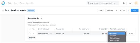 Auto Creation of Material Request