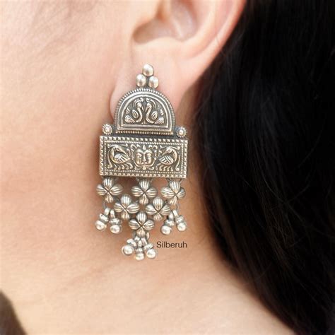 Tribal Oxidised Silver Earring – SILBERUH