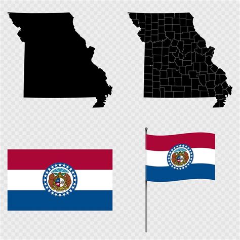 Set of map and map with province flag and flagpole of missouri state ...