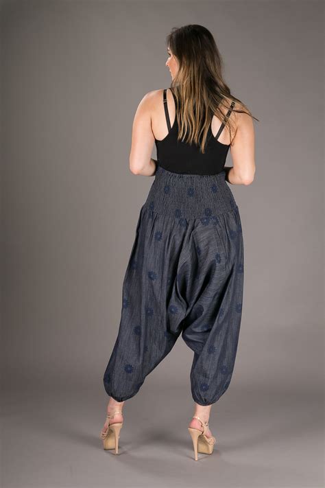 Harem Pants Women Cotton Harem Jumpsuit Floral Denim Pants | Etsy