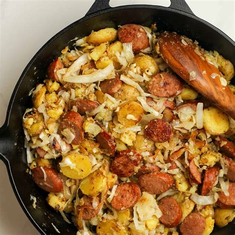 Skillet Kielbasa and Sauerkraut with Potatoes - SueBee Homemaker