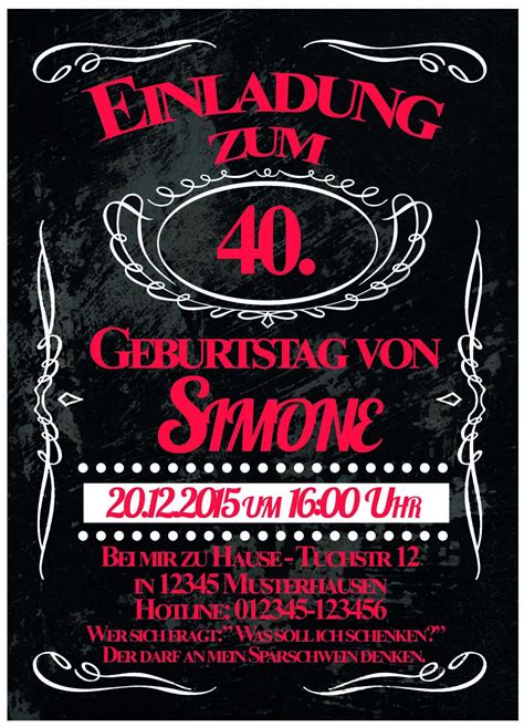 Einladung Zum 40 Geburtstag Selbst Gestalten Kostenlos