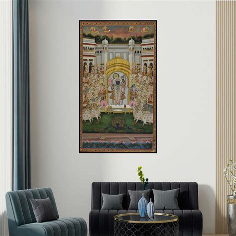 "Pichwai": Yellow Tribal Painting (36x60) by Unknown – ArtZolo.com