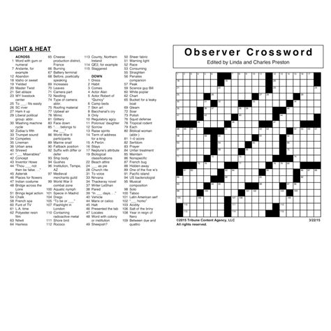Observer Crossword - Free Printable Crosswords
