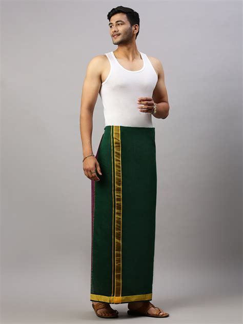 Mens Pleasant Fancy Border Dhoti Green - Colour Diamond