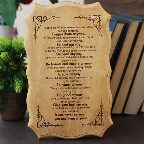 Mother Teresa's Do It Anyway Poem Engraved on a Wood Carved Sign ...