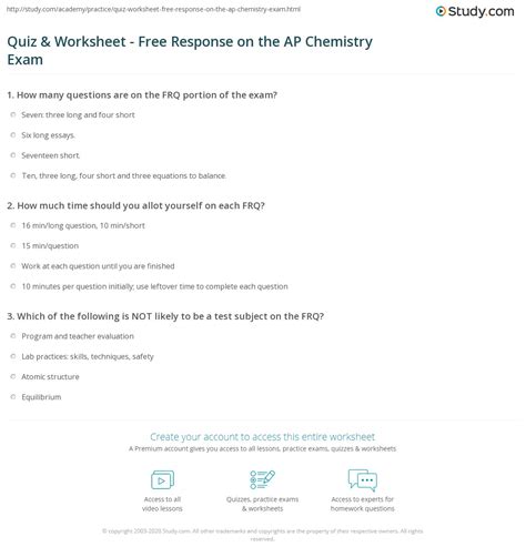 Quiz & Worksheet - Free Response on the AP Chemistry Exam | Study.com