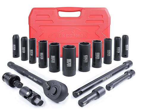 SEKETMAN 17PCS 1/2-Inch Drive Deep Impact Socket Set,SAE,6 Point,CR-V ...