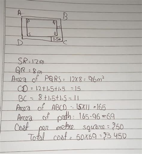 A path 1.5m wide is built along and outside a garden of length 12m and ...
