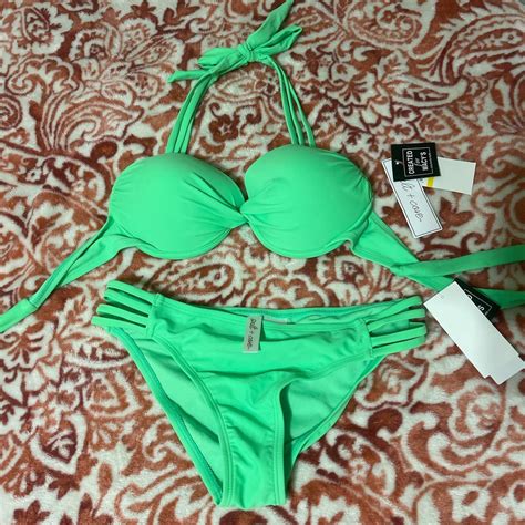 Super cute green bikini set Push up effect have ur... - Depop
