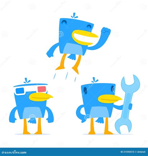 Set of Funny Cartoon Blue Bird Stock Vector - Illustration of internet ...