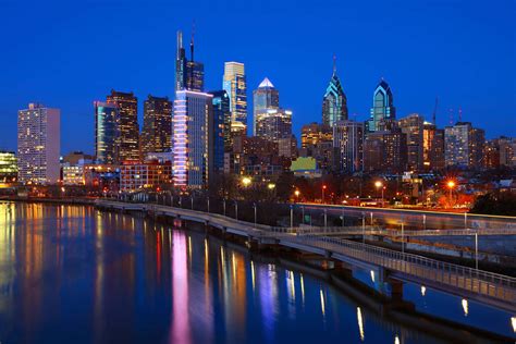 Download Philadelphia Skyline With Night Reflection Wallpaper ...