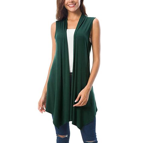 APEXFWDT Womens Long Vests Sleeveless Draped Lightweight Open Front ...