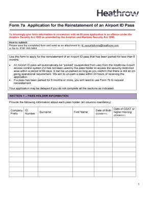 Form 7a Application For The Reinstatement Of An Airport ID Pass - Fill ...