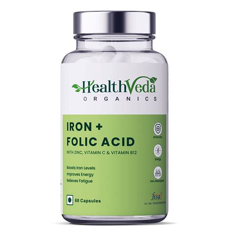 Buy Veda s Iron + Folic Supplement with Zinc, C & B12 | 60 Veg s | Supports Blood Building, and ...