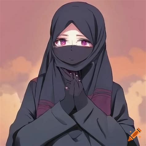 Anime girl wearing black hijab on a cover on Craiyon
