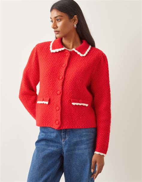 Nina Scalloped Collar Cardigan Red | Cardigans | Monsoon UK.