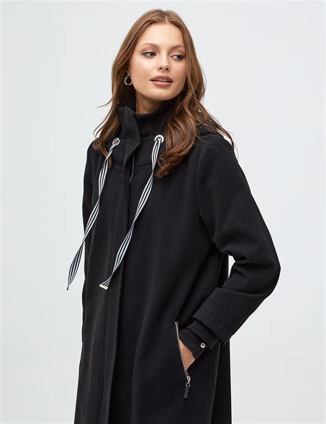 Hooded Long Coat Black - Kayra.com