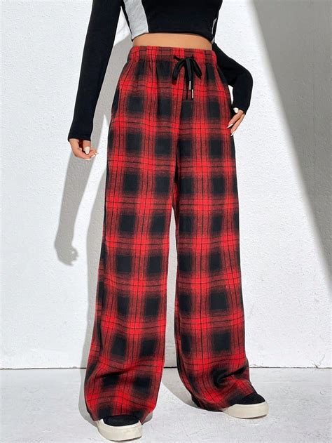 SHEIN Brasil in 2024 | Plaid pants women, Red plaid pants, Black pajama ...