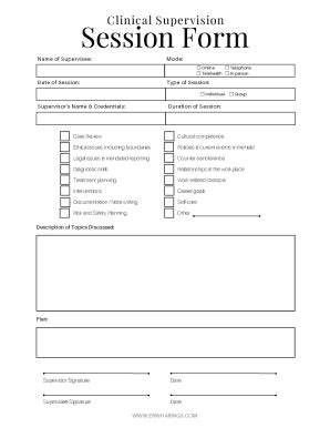 Clinical Supervision Session Form - Blank Fillable Template | Fill Out ...