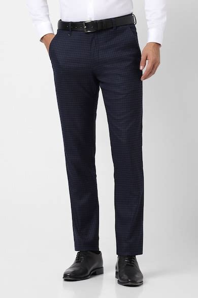Buy Men Navy Check Slim Fit Trousers Online - 910771 | Van Heusen